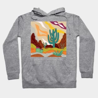 Desert climate, retro style, abstract cactus , sun, sand and mountains , Arizona Hoodie